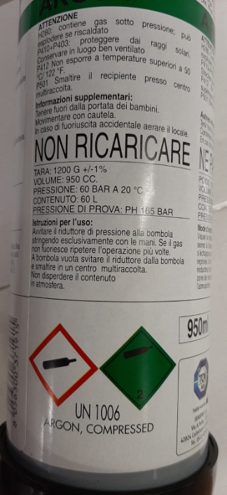 Bombola deca non ricaricabile Argon (1l) 010503 - Image 2