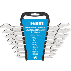 Fervi 0200 - Set di chiavi fisse cromate, lucidate a specchio