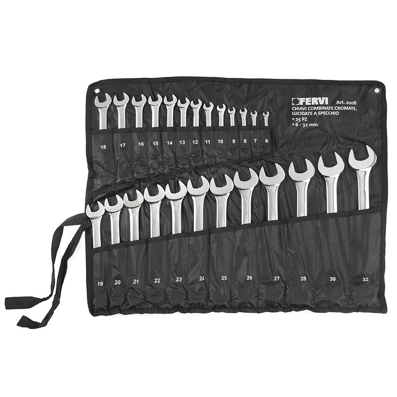 Fervi 0208 - Set di chiavi combinate cromate, lucidate a specchio