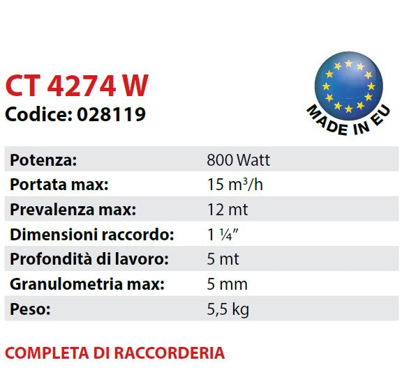 Elettropompa sommersa ELPUMPS CT 4274 W 800W portata 15 m3/h - Image 2