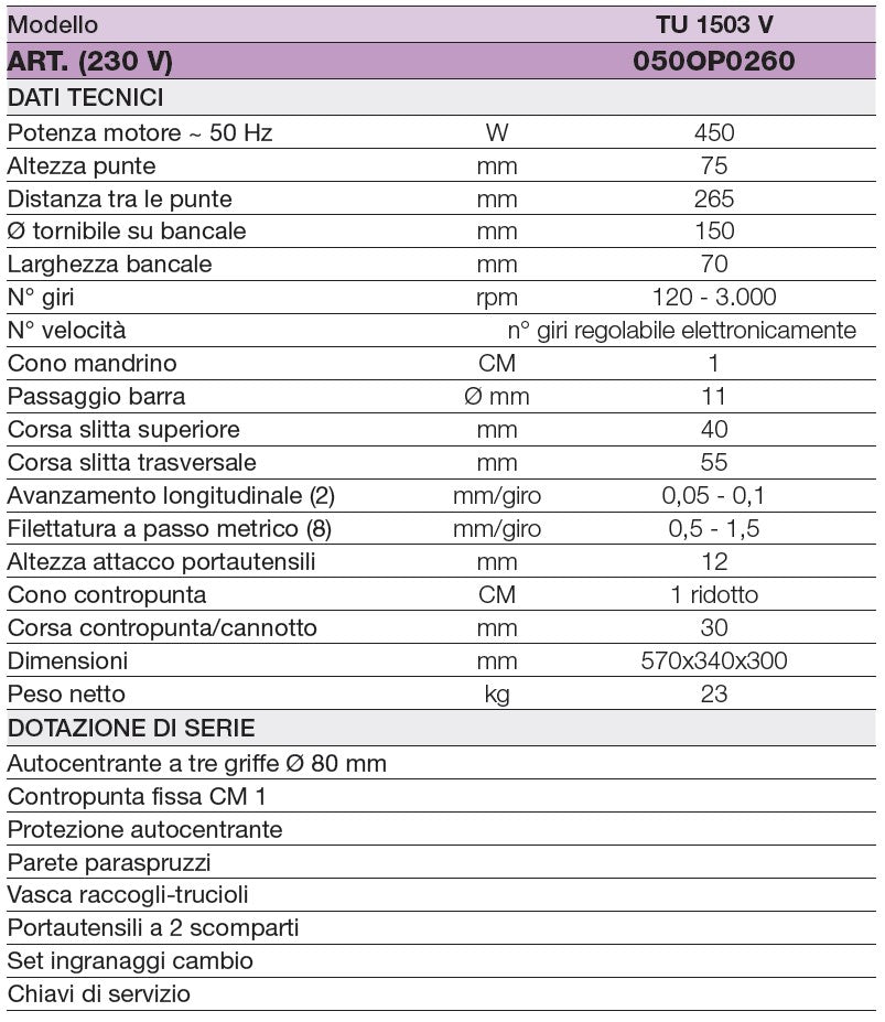 OPTIMUM 050OP0260 TORNIO COMPATTO CON NUMERO DI GIRI REGOLABILE ELETTRONICAMENTE TU 1503V - Image 4