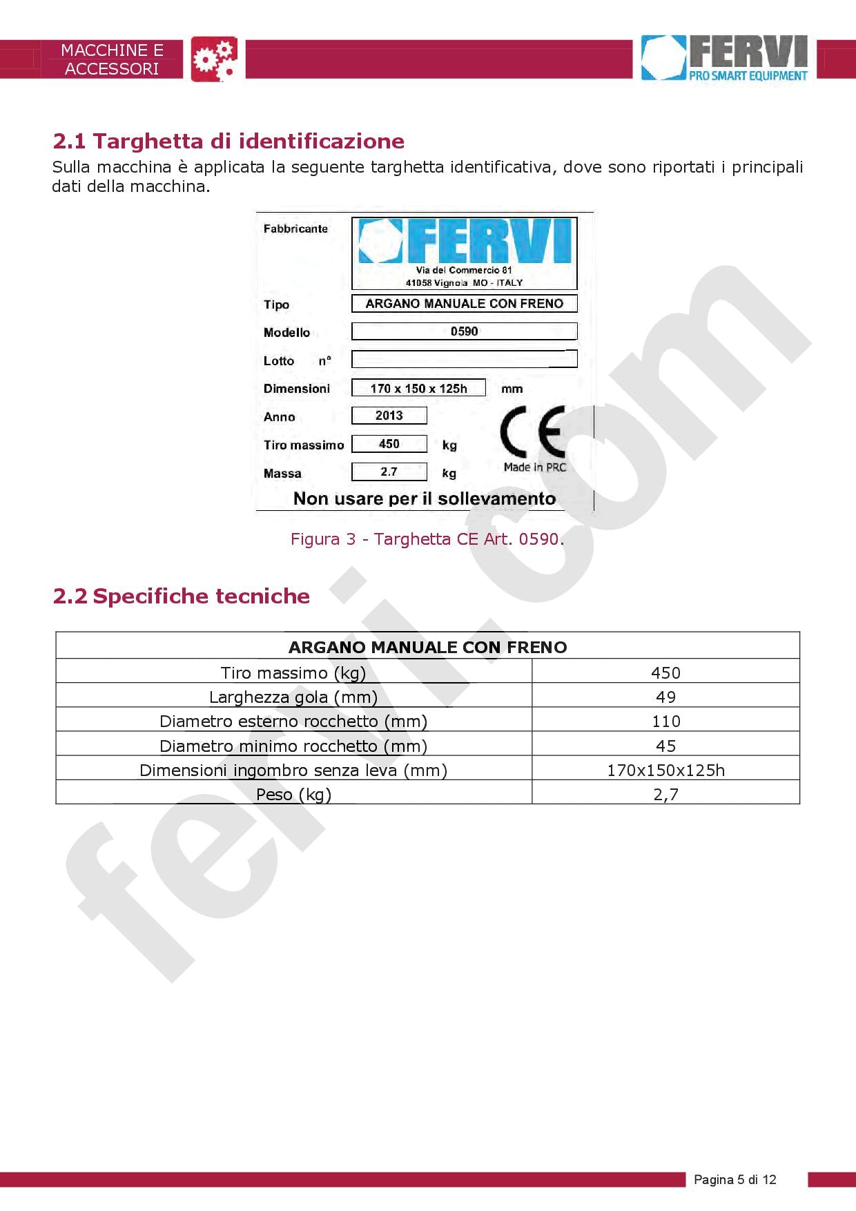 Fervi 0590 - Argano manuale con freno - Image 3