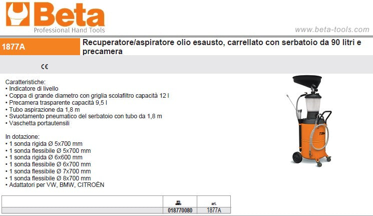 Beta 1877A - Recuperatore/aspiratore olio esausto, carrellato con serbatoio da 9 - Image 4