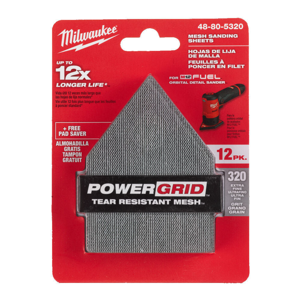 Milwaukee 48805320 - Carta abrasiva velcrata 67 x 92 - grana 320 - per M12FDSS - 12 pezzi
