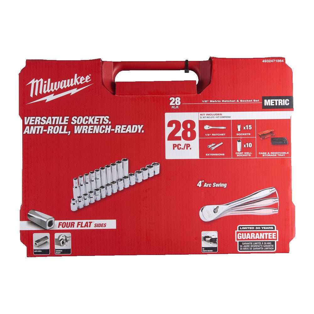 Milwaukee 4932471864 - Set metrico di chiavi a cricchetto e bussole da 1/2, 28 pezzi - Image 3
