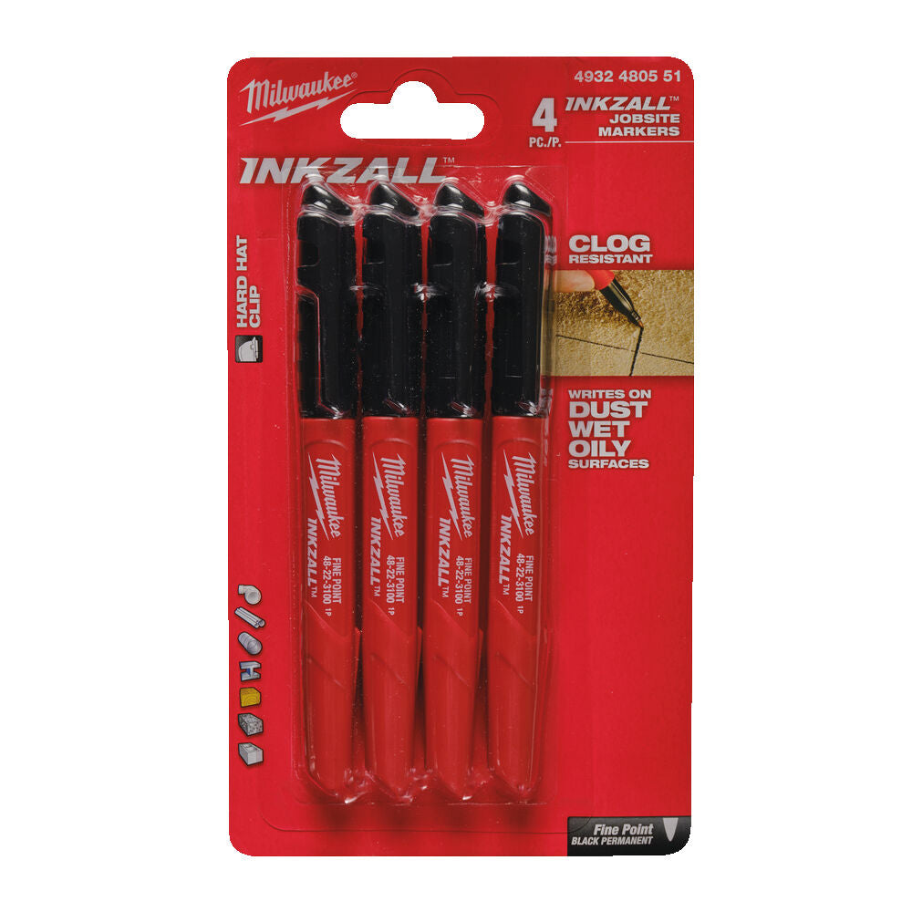 Milwaukee 4932480551 - Set 4 pennarelli Inkzall punta fine - colore nero