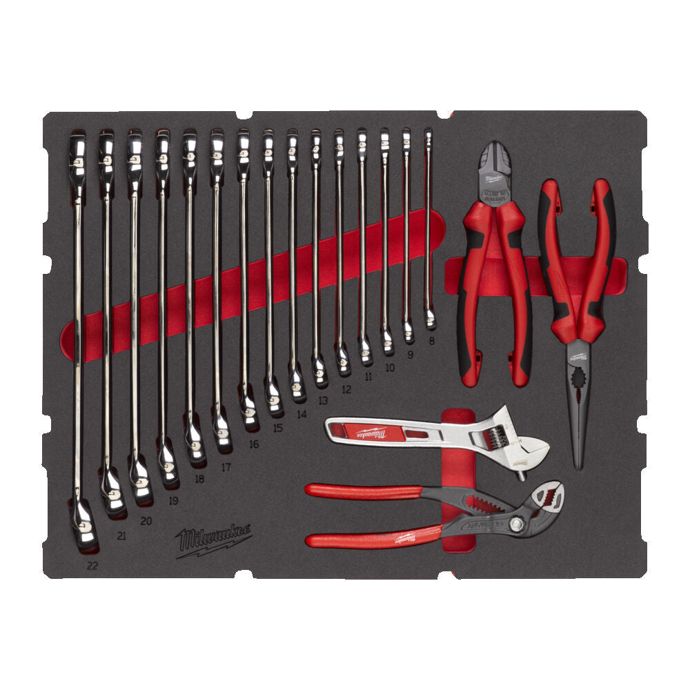 Milwaukee 4932493339 - Set chiavi combinate e pinze in termoformato per cassettiera Packout