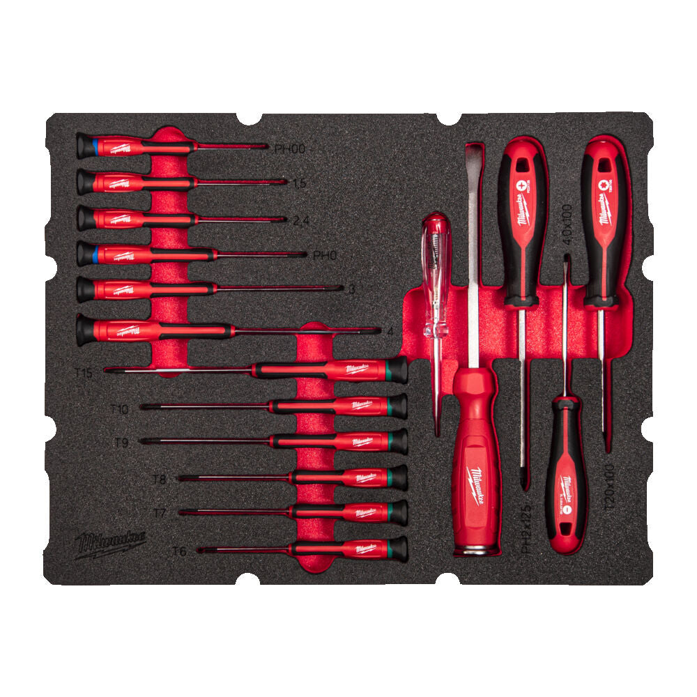 Milwaukee 4932493644 - Set di giraviti di precisione in termoformato per cassettiere Packout - 17 pezzi ( NO CONTRASSEGNO )