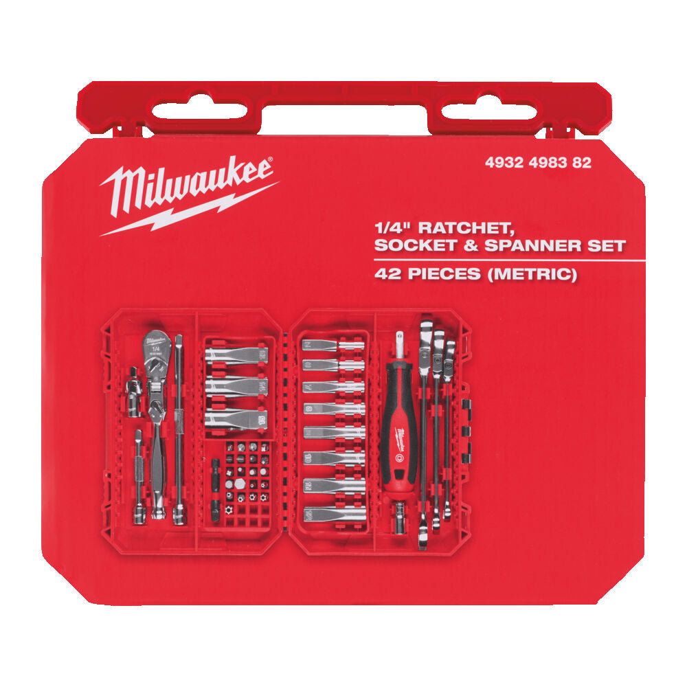 Milwaukee 4932498382 - Cassetta attrezzi con set di inserti, bussole e cricchetto da 1/4 - Image 2