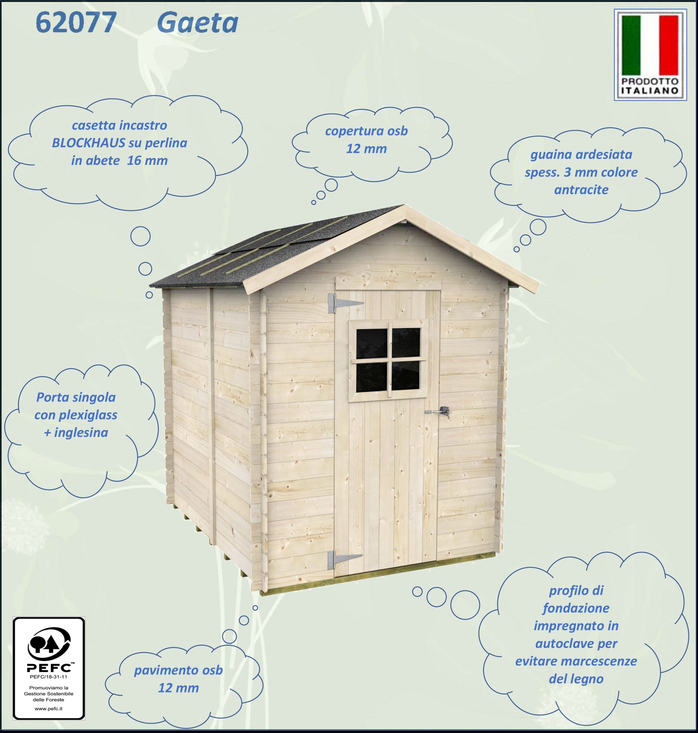 ALCE GAETA - CASETTA IN LEGNO 1,8 x 2,2 M PORTA SINGOLA FINESTRATA + INGLESINA - Image 4