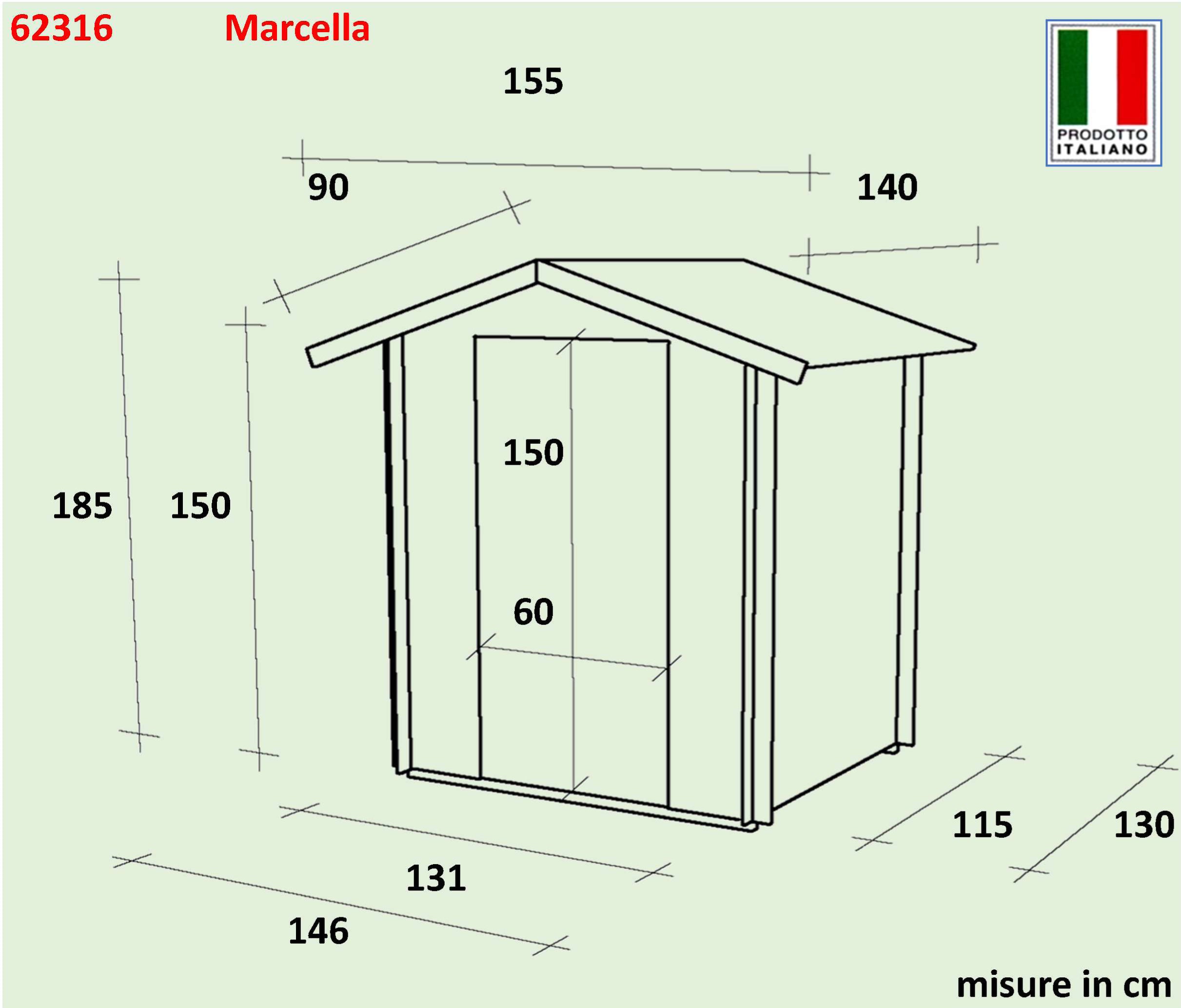ALCE MARCELLA - CASETTA IN LEGNO dim. 1,5 X 1,3 M PORTA SINGOLA CIECA - Image 2