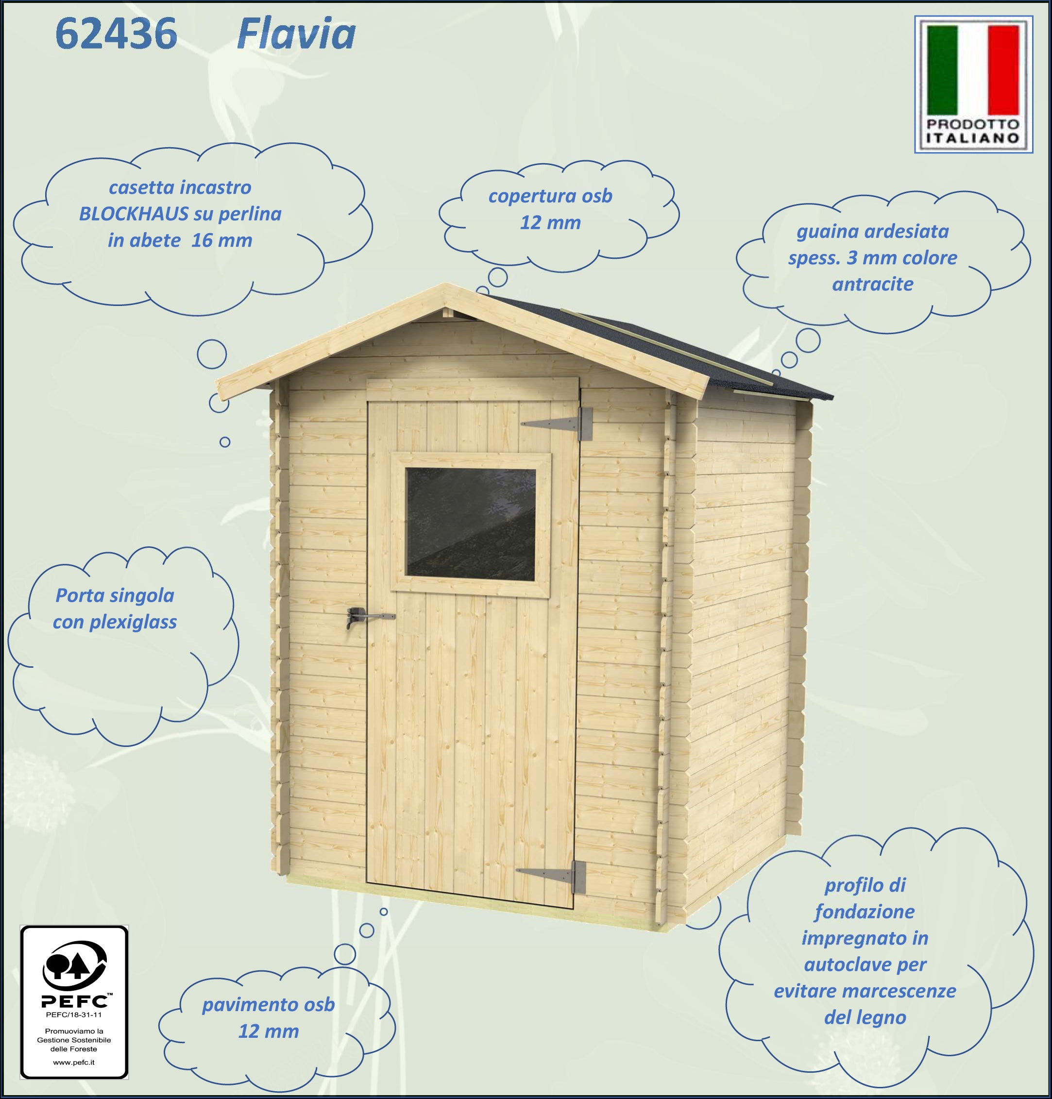 ALCE FLAVIA - CASETTA IN LEGNO 1,5 x 1,3 M CON PORTA SINGOLA FINESTRATA - Image 4