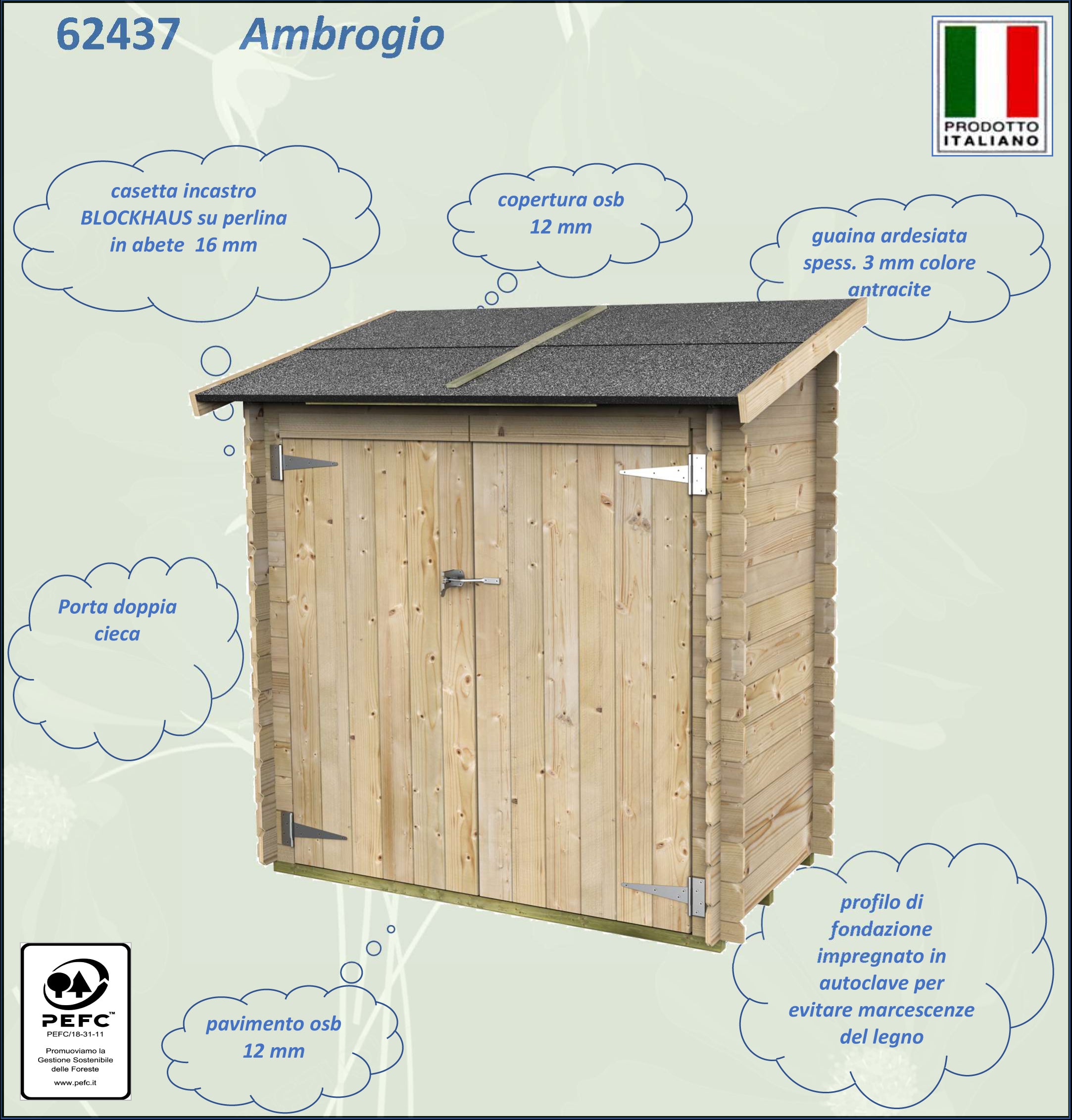 Alce Ambrogio - casetta in legno grigia addossata 155x85 cm porta doppia cieca - Image 3