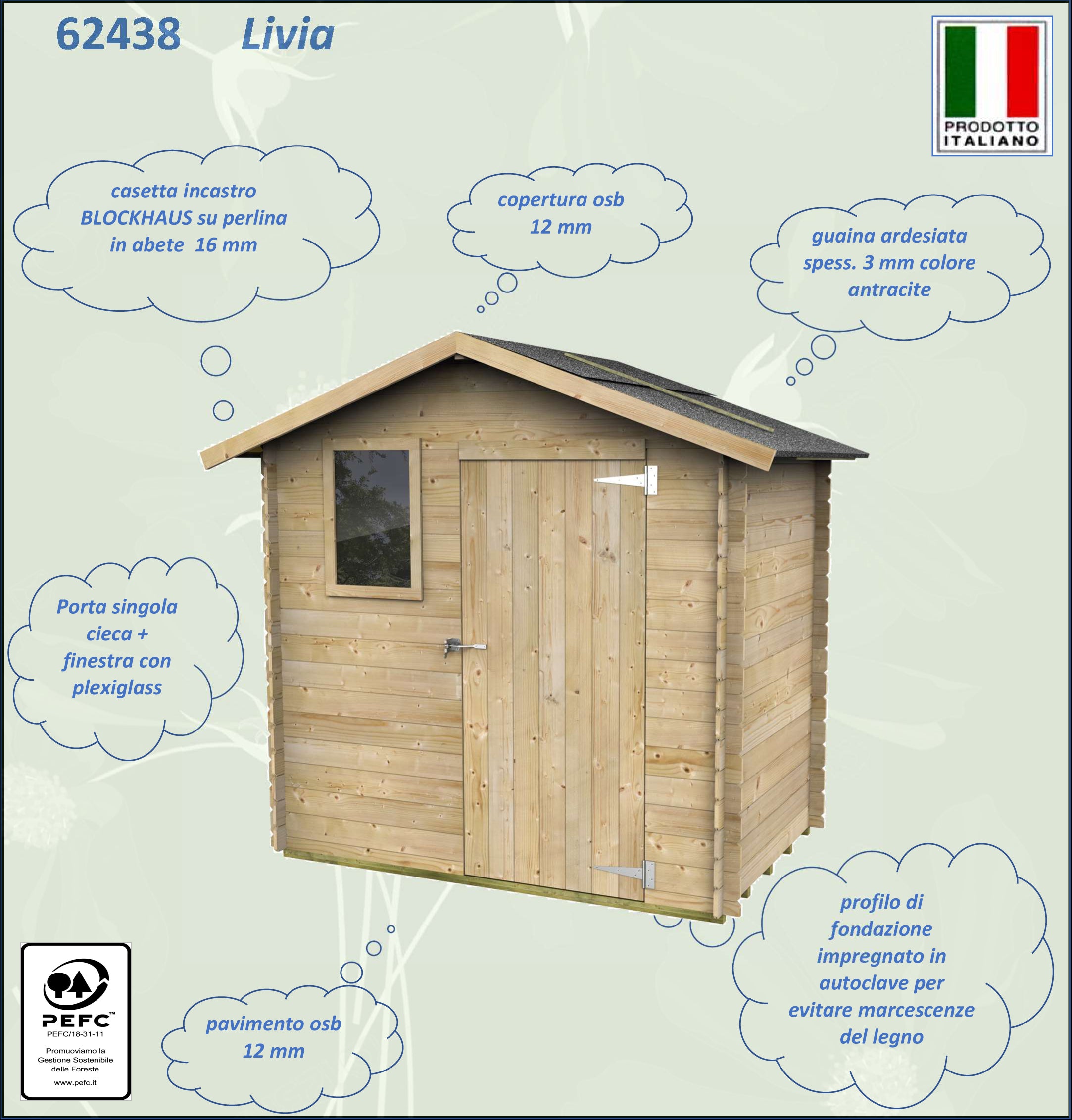 ALCE LIVIA - CASETTA IN LEGNO 2 x 1,3 M PORTA SINGOLA CIECA + FINESTRA - LEGNO NATURALE - Image 2