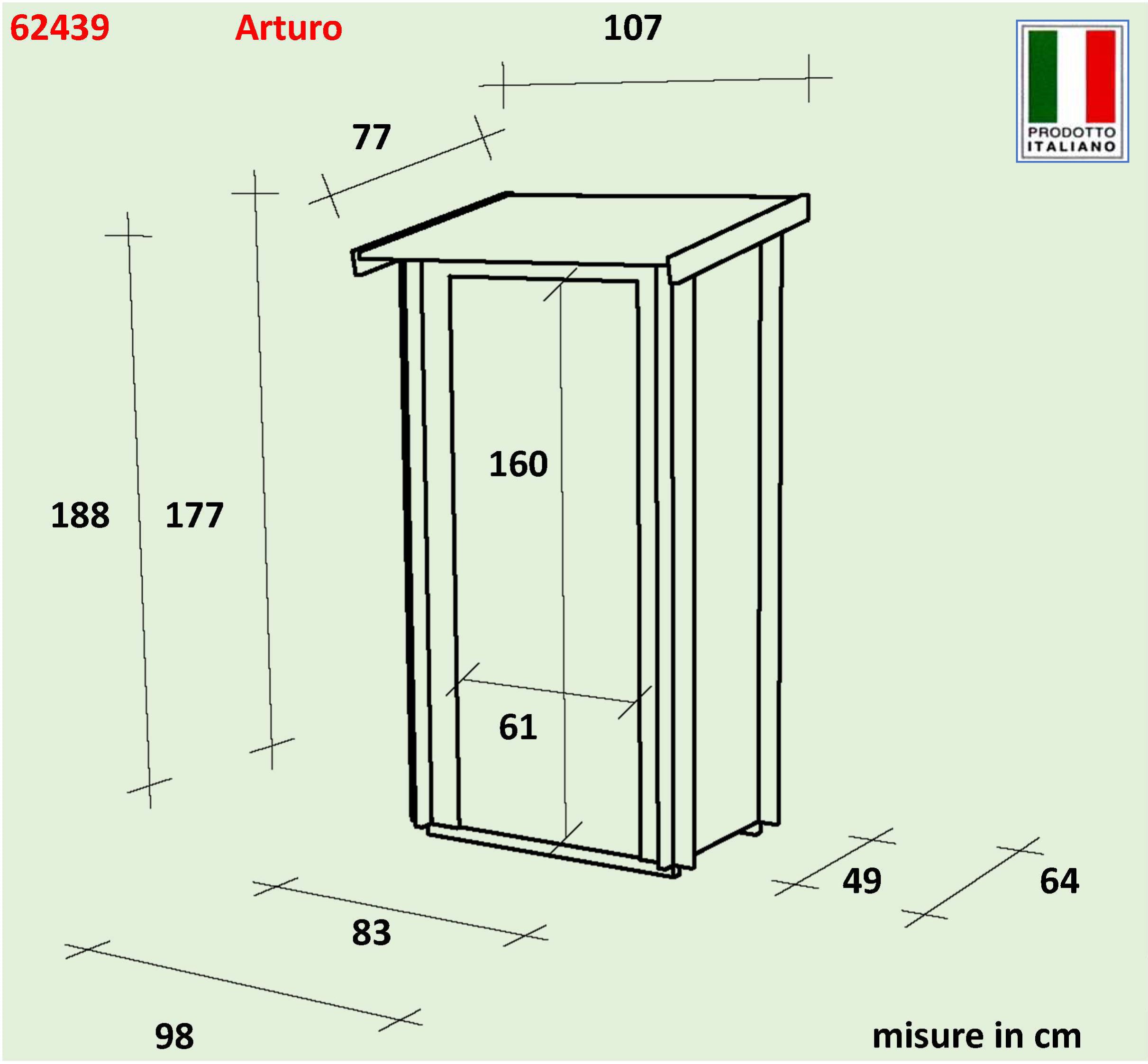 ALCE ARTURO - CASETTA IN LEGNO 94x64 cm PORTA SINGOLA CIECA - Image 2