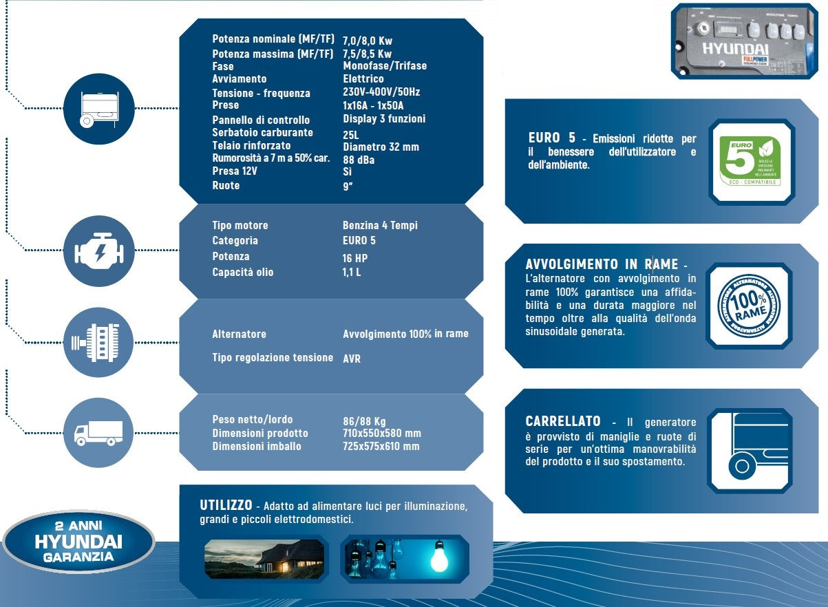Hyundai 65018 Generatore di corrente max 8,5 Kw - 220V / 380V - Image 4