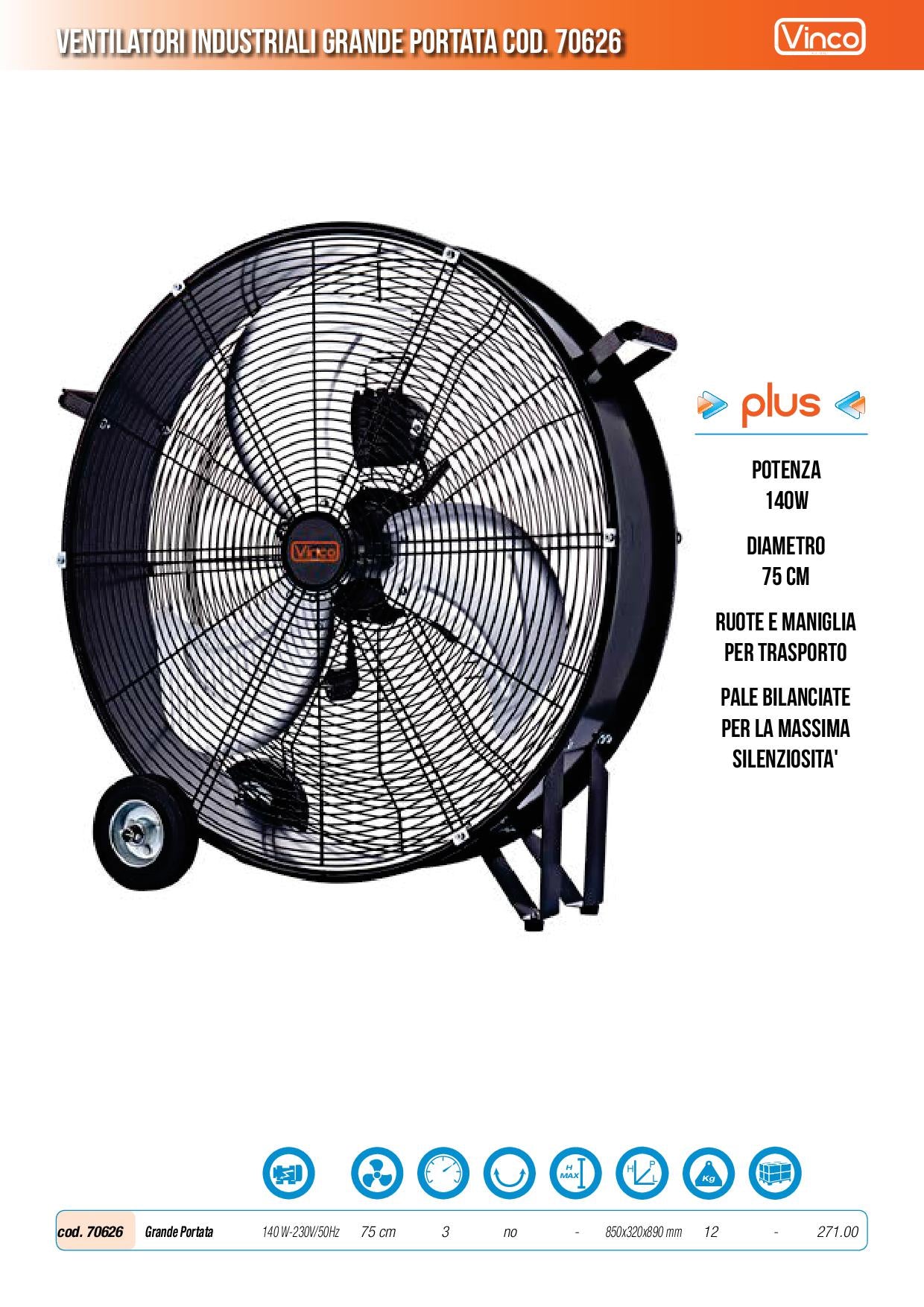 Ventilatore Industriale Vinco 70626 140W diametro da 75 cm - Image 2