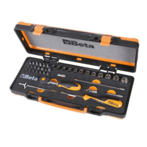 Beta 900/C12MR - Assortimento di 12 chiavi a bussola esagonali, 20 inserti per avvitatori e 7 accessori in termoformato morbido, in cassetta di lamiera