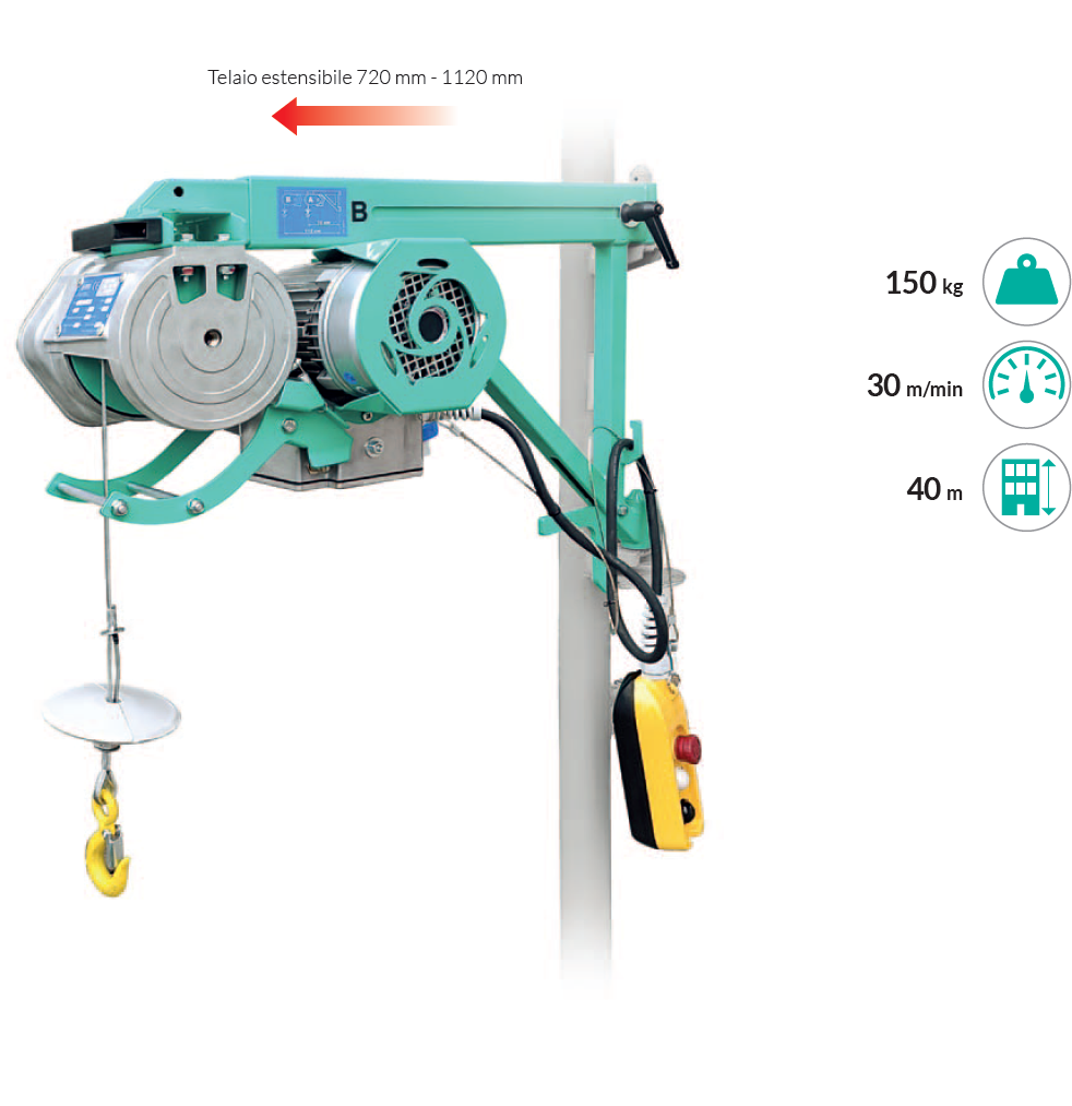Imer ET 150 NEO Elevatore ad alta velocit??, con telaio estensibile. Portata 150 kg , altezza 40 metri , 220V