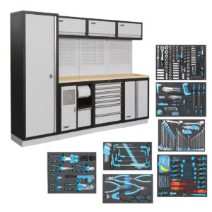 Fervi A007G - Arredamento modulare per officina, completo di 290 utensili