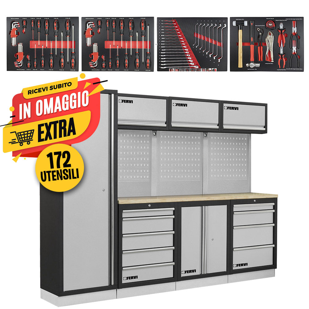 Fervi A007DA - Arredamento modulare per officina + 172 utensili in termoformato