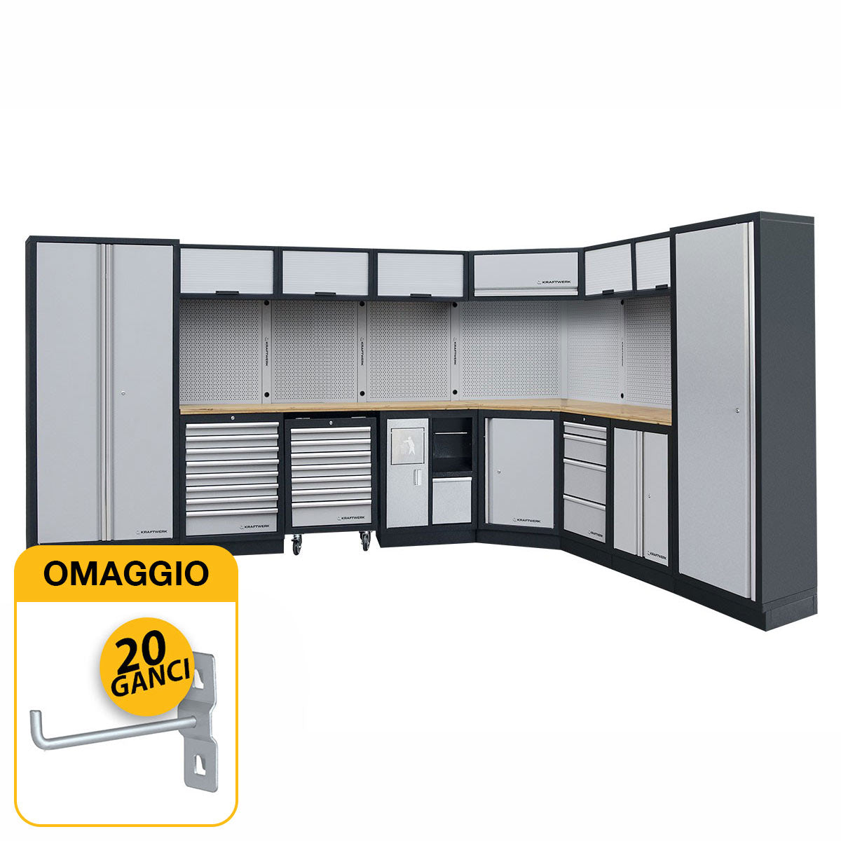 Kraftwerk 3964E - Arredamento officina a 8 elementi con piano in legno