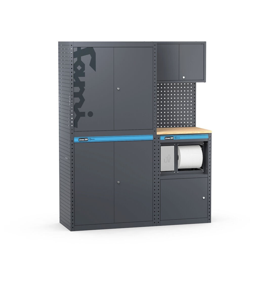 Fami 391G03 - Arredamento arredo per officina con armadi a 2 ante e modulo di servizio