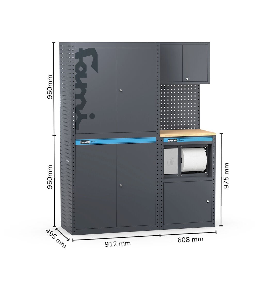 Fami 391G03 - Arredamento arredo per officina con armadi a 2 ante e modulo di servizio - Image 4