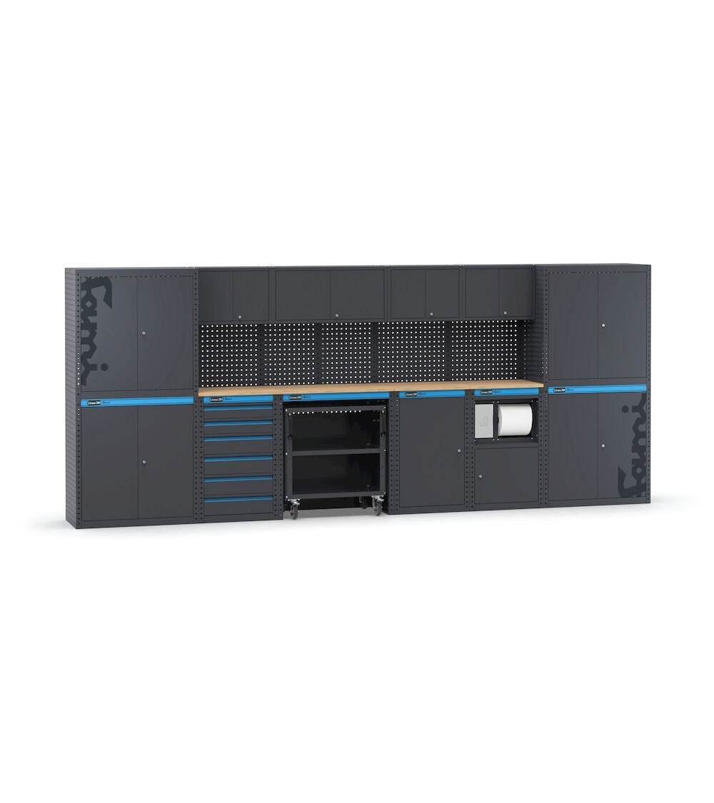 Fami 391G13 - Arredo officina con armadi ad anta, cassettiera, carrello e modulo di servizio