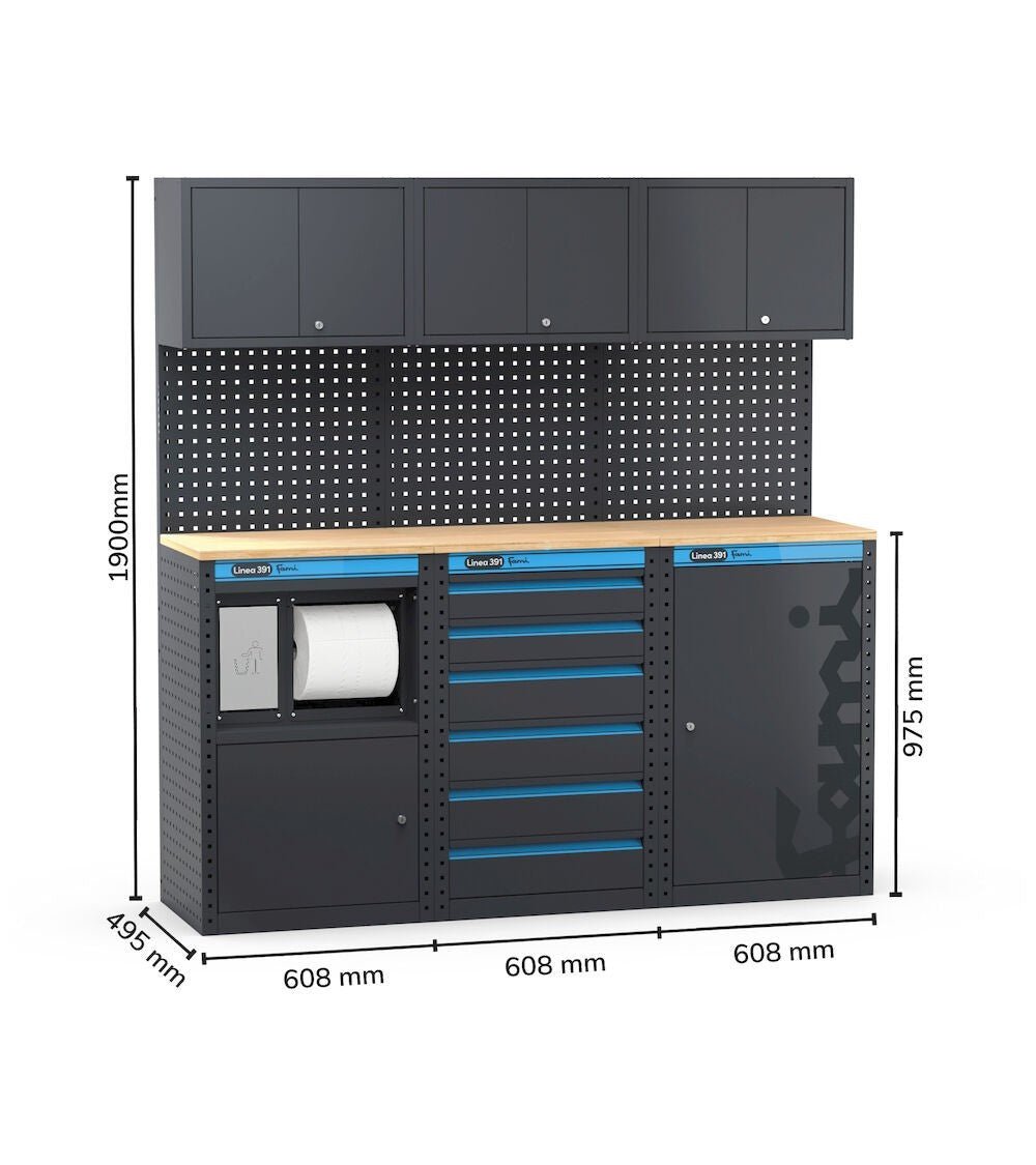 Fami 391G10 - Arredamento arredo da officina con modulo di servizio, cassettiera e armadio a un' anta - Image 5