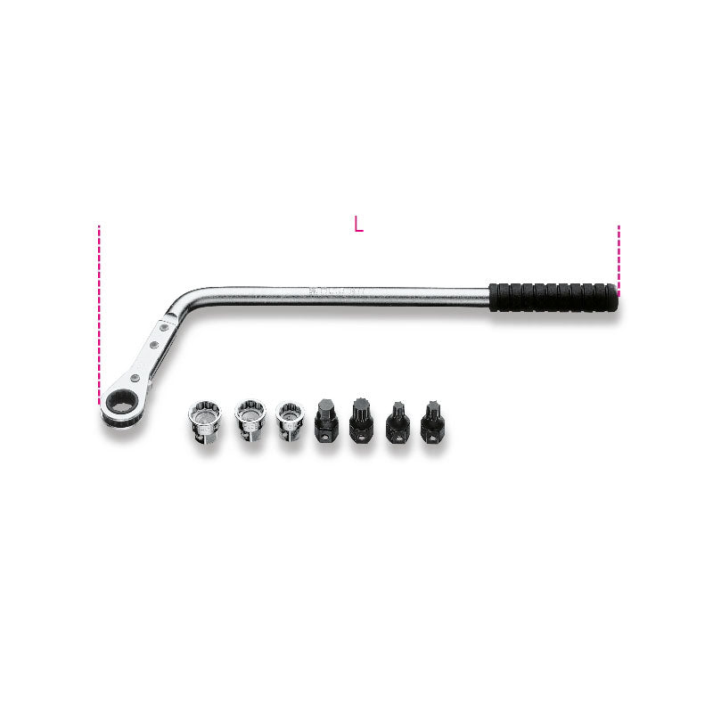 Beta 1477K/7 - Kit chiave curva a cricchetto reversibile con inserti