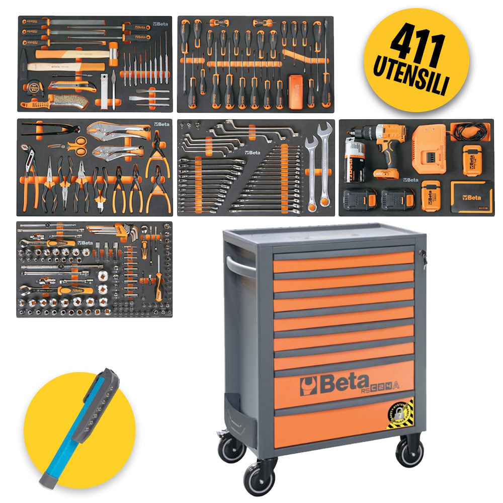 Beta 2400 RSC24A/8-VIL - Carrello attrezzi per officina antiribaltamento 8 cassetti completo di 411 utensili
