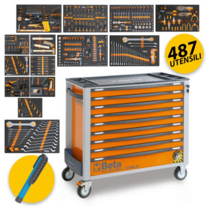 Beta BW 2400S XL9/E-XL - Carrello porta attrezzi a 9 cassetti completo di 487 utensili - arancione