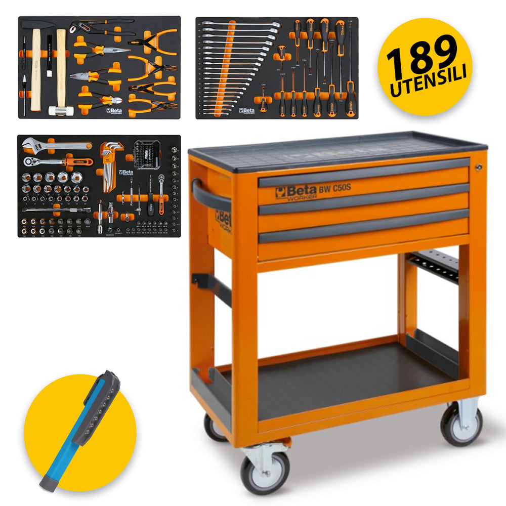 Beta BW 5000S/3M - Carrello di servizio porta attrezzi completo di 189 utensili - arancione