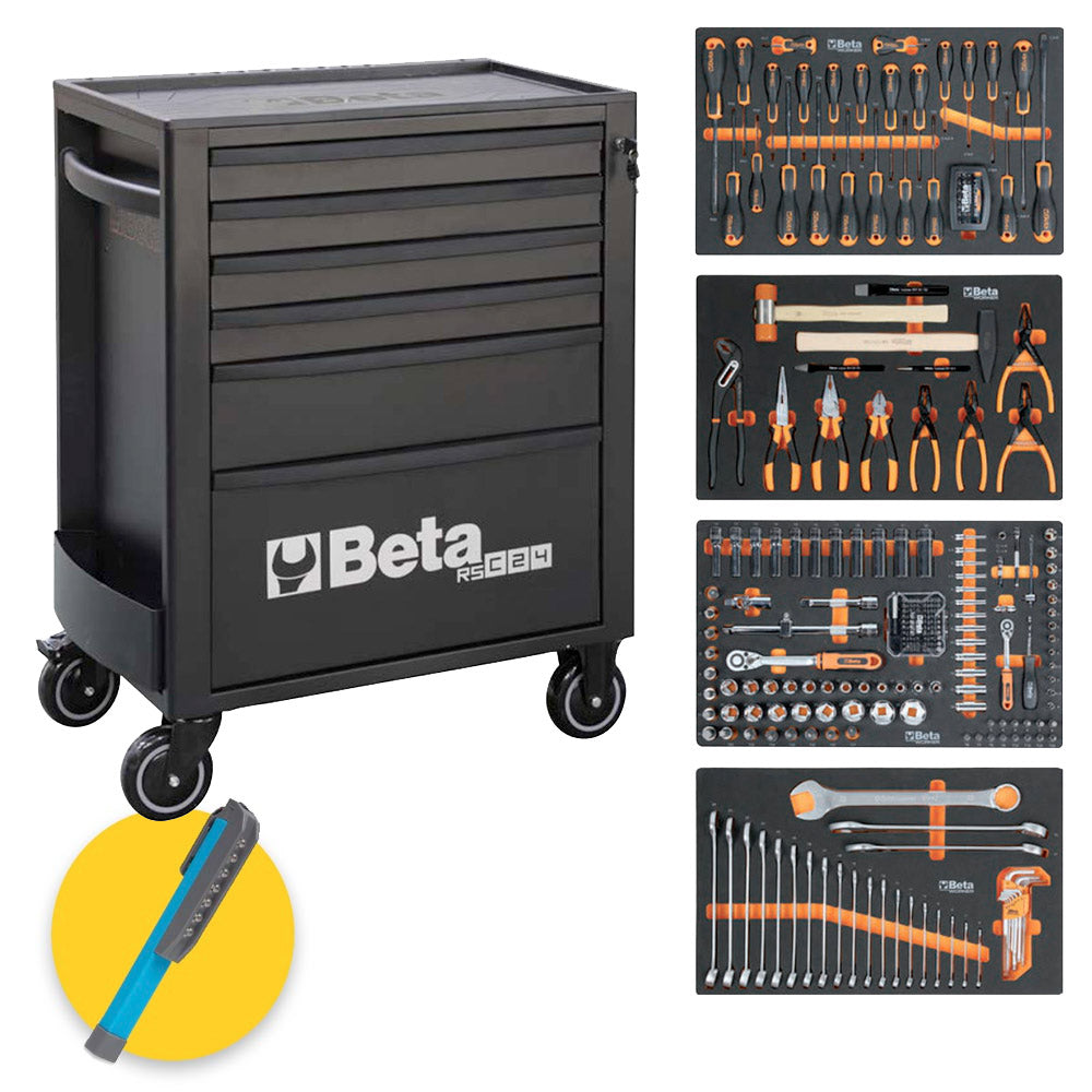 Beta RSC24/6N-249UT - Carrello 6 cassetti nero, completo di 249 utensili