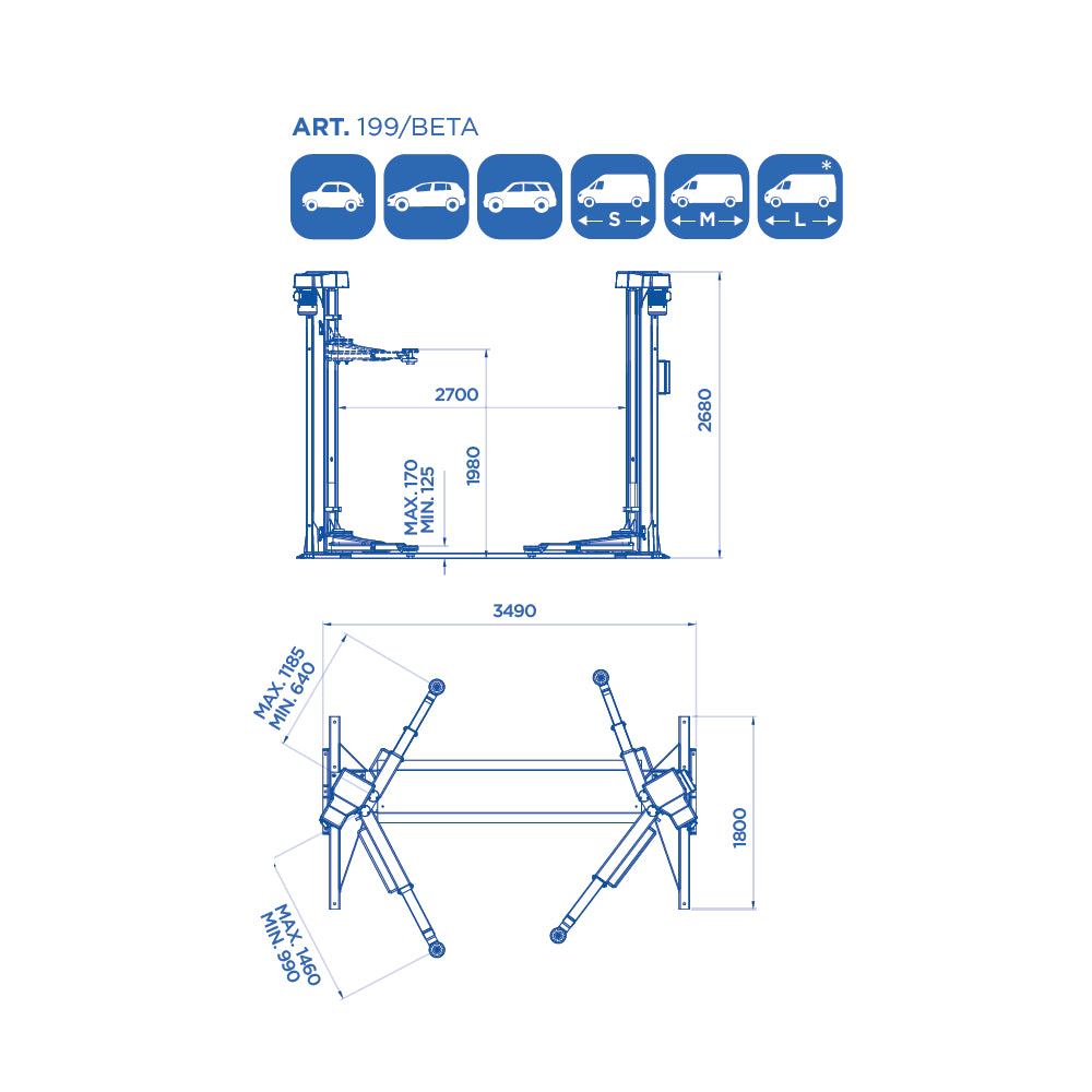 OMCN 199/BETA - Ponte sollevatore auto per officina, elettromeccanico a due colonne, 4 ton Made in Italy - Image 3