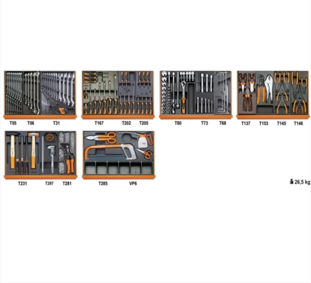 Beta 5904VI3T Assortimento di 144 utensili per manutenzioni industriali in termoformato rigido in ABS