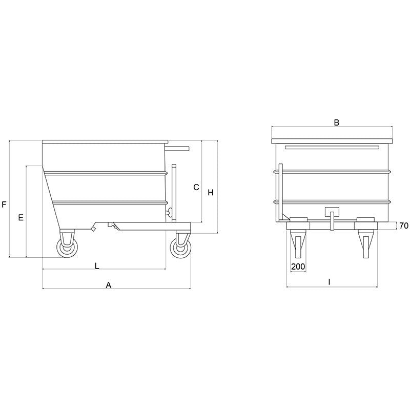 Fervi C030/0300 - Contenitore ribaltabile per trucioli con ruote - Image 2