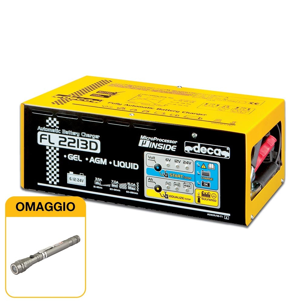 Caricabatterie mantenitore elettronico 6-12-24V Deca FL 2213D (carica 22 A)