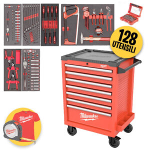 Milwaukee 4932498252C - Carrello portautensili a 7 cassetti completo di 128 pezzi