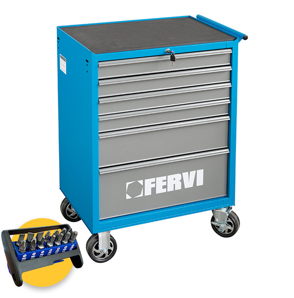 Fervi C900/B - Carrello porta utensili per officina - 6 cassetti vuoto