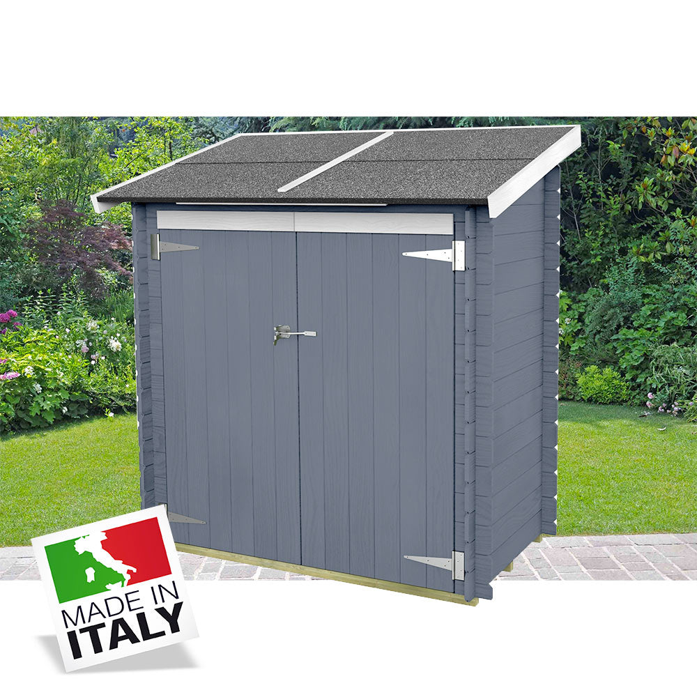 Alce Ambrogio - casetta in legno grigia addossata 155x85 cm porta doppia cieca