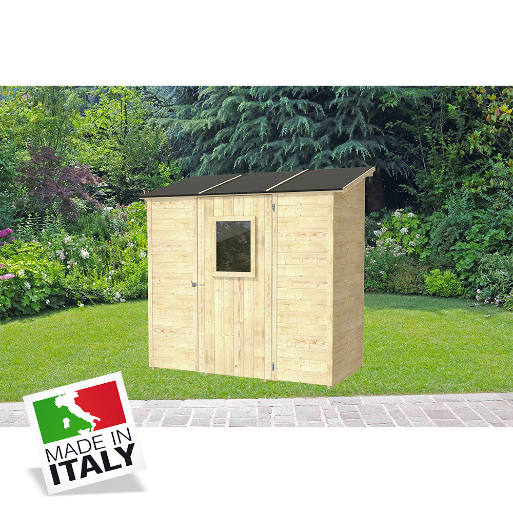 Alce Vaniglia - casetta in legno addossatta 2 x 1 m con porta singola finestrata