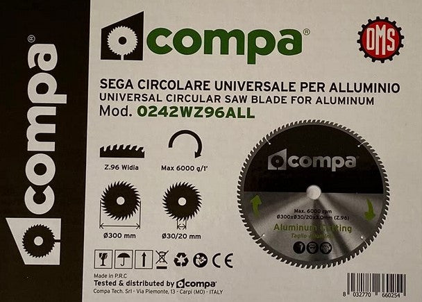 Compa 0242WZ96ALL disco per taglio alluminio 300 mm foro 30 mm 96 denti
