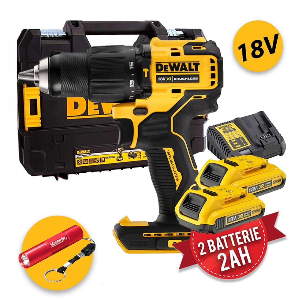 Dewalt DCD709D2T Compact - Trapano avvitatore 18V con percussione e 2 batterie da 2Ah