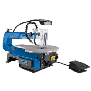 Scheppach DECO-XLS - Traforo elettrico per legno con pedale di controllo, inclinabile