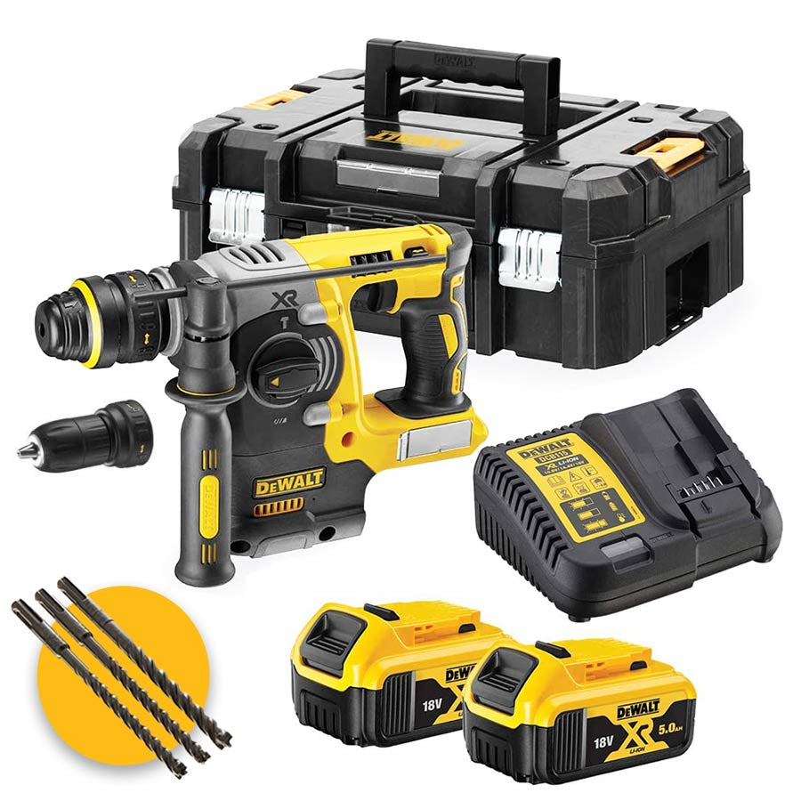 Dewalt DCH274P2T - Tassellatore a batteria 18V SDS-Plus con doppio mandrino - 2 x 5Ah