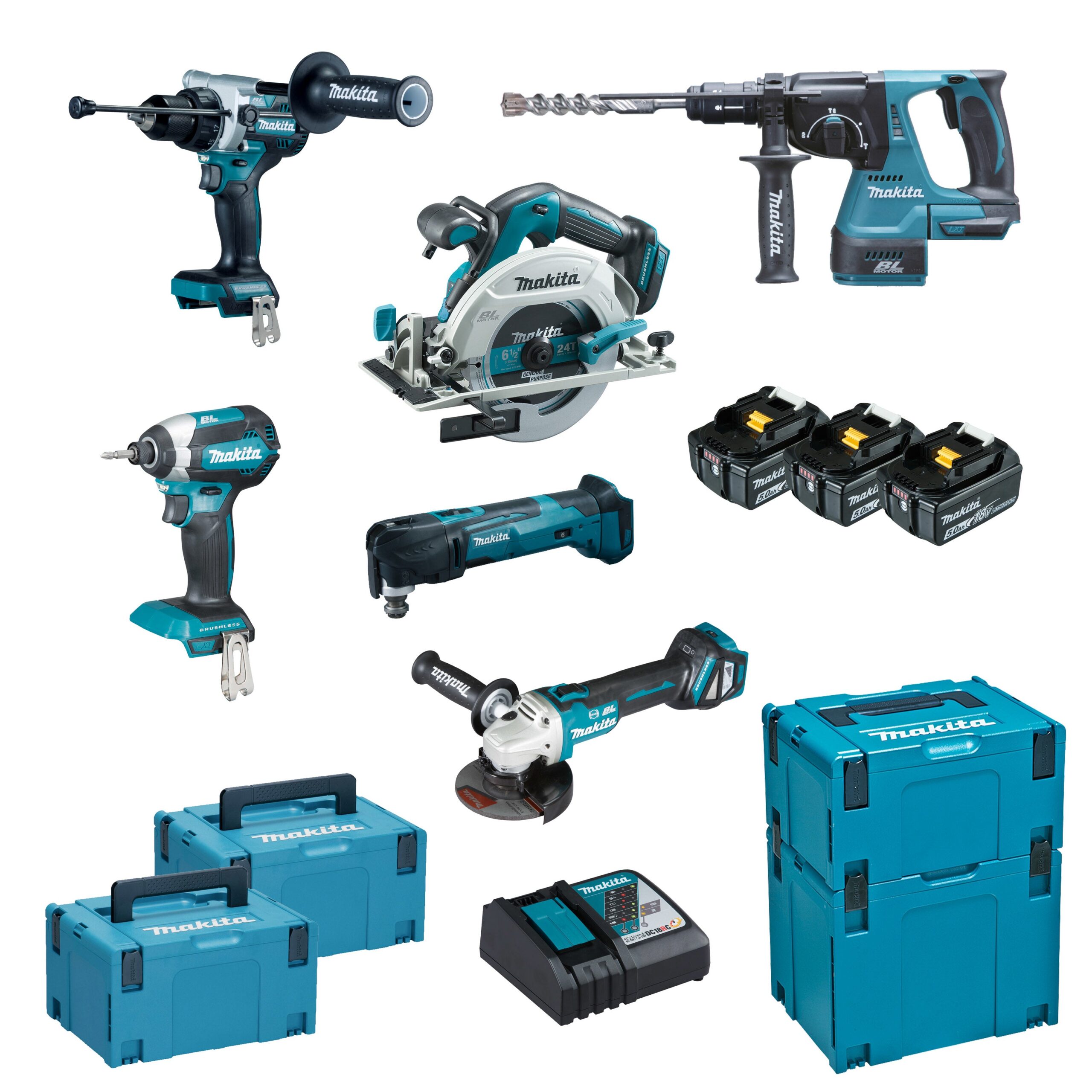 Makita DLX6114TJ - Kit utensili a batteria 18V, 6 strumenti, 3 batteria da 5Ah