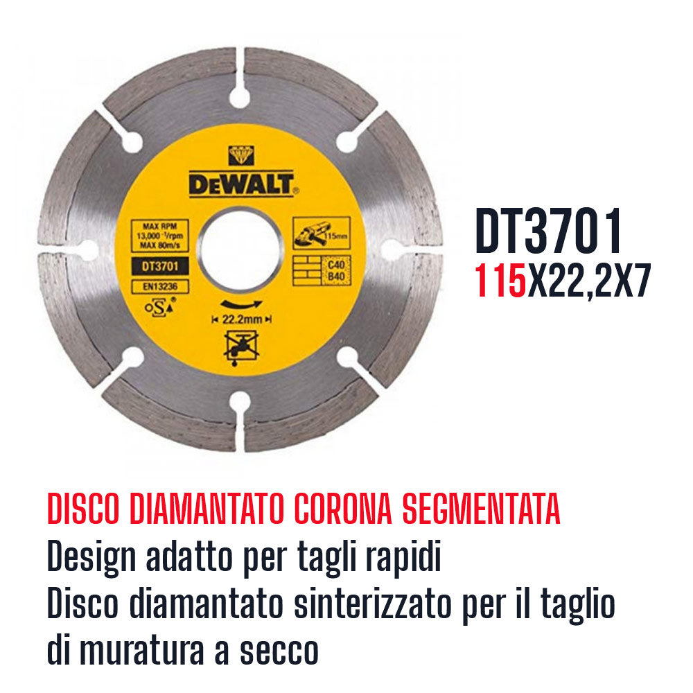 Dewalt DT3701 - Disco diamantato per taglio in muratura o metallo - 115x22,2x7 corona segmetata - Image 2