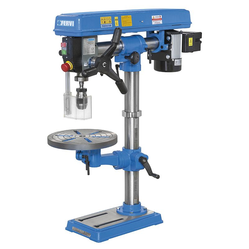 Fervi 0757 - Trapano da banco con trasmissione a cinghia e testa inclinabile 220V - 550W